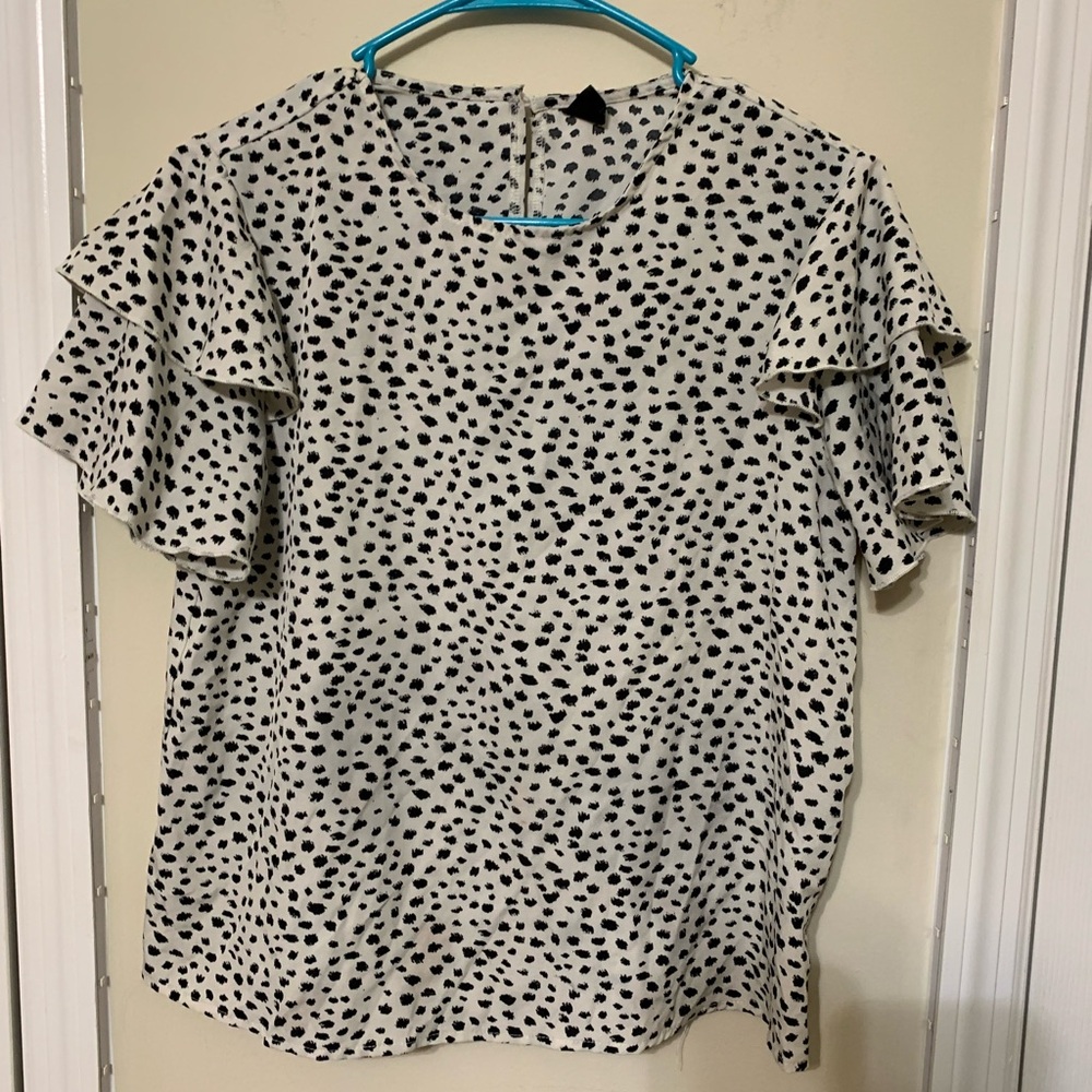 SHEIN White and Black Flutter Sleeve Blouse